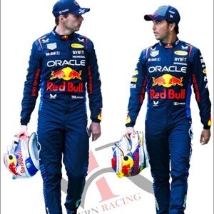 Navy Racing Jumpsuit with Red and Yellow Accents